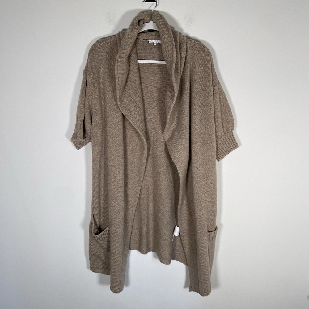 Vince Cardigan Sweater Womens M Beige Wool Alpaca Cashmere Hooded Knit Cozy